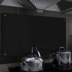 Panou antistropi bucătărie, negru, 90x50 cm, sticlă securizată