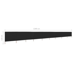 Paravan anti-vânt cu 9 panouri, negru, 1200 x 80 cm, textil - Img 5