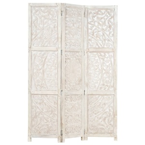 Paravan cameră sculptat manual 3 panouri alb 120x165 cm mango