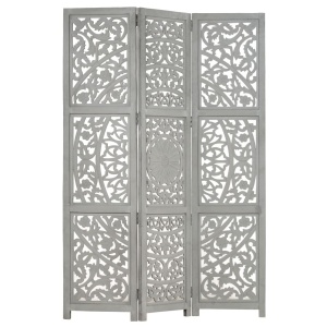 Paravan cameră sculptat manual 3 panouri gri 120x165 cm mango - Img 7