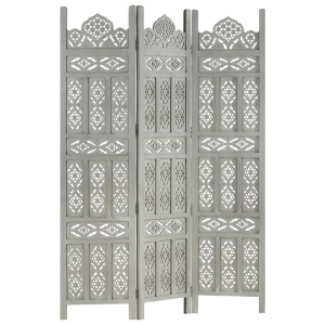 Paravan cameră sculptat manual 3 panouri gri 120x165 cm mango - Img 8
