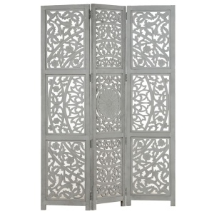 Paravan cameră sculptat manual 3 panouri gri 120x165 cm mango - Img 10
