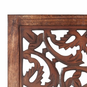 Paravan cameră sculptat manual 3 panouri maro 120x165 cm mango - Img 4