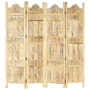 Paravan cameră sculptat manual 4 panouri 160x165 cm mango