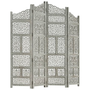 Paravan cameră sculptat manual 4 panouri gri 160x165 cm mango - Img 4