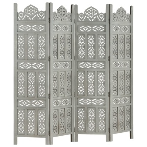 Paravan cameră sculptat manual 4 panouri gri 160x165 cm mango - Img 5