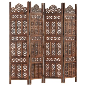 Paravan cameră sculptat manual 4 panouri maro 160x165 cm mango - Img 6