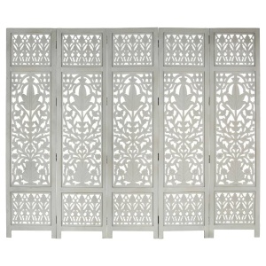 Paravan cameră sculptat manual 5 panouri gri 200x165 cm mango - Img 5