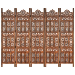 Paravan cameră sculptat manual 5 panouri maro 200x165 cm mango