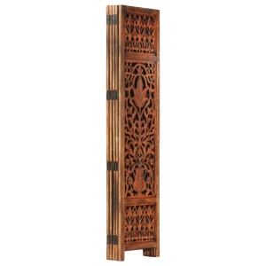 Paravan cameră sculptat manual 5 panouri maro 200x165 cm mango - Img 3