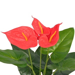 Plantă artificială Anthurium cu ghiveci, 45 cm, roșu și galben - Img 2