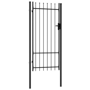Poartă de gard cu o ușă, vârf ascuțit, negru, 1 x 2 m, oțel - Img 2