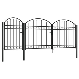 Poartă de gard de grădină cu arcadă, negru, 2,25 x 4 m, oțel - Img 2