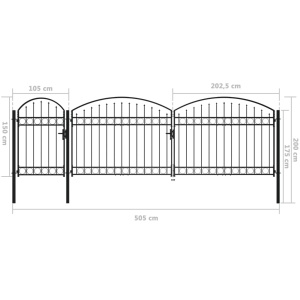 Poartă de grădină cu arcadă, negru, 2 x 5 m, oțel - Img 5