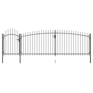 Poartă gard pentru grădină cu vârf suliță, negru, 5 x 2 m
