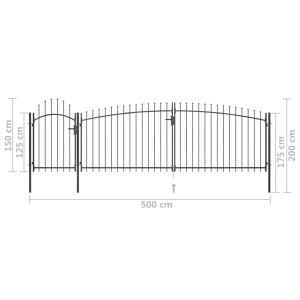 Poartă gard pentru grădină cu vârf suliță, negru, 5 x 2 m - Img 5