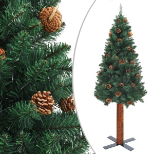 Pom Crăciun artificial subțire lemn și conuri verde 180 cm PVC