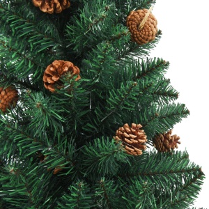 Pom Crăciun artificial subțire lemn și conuri verde 180 cm PVC - Img 4