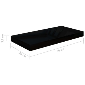 Raft de perete suspendat, negru extralucios, 50x23x3,8 cm, MDF - Img 9