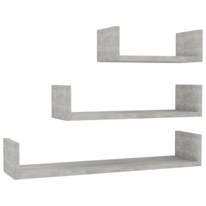 Raft expunere de perete, 3 buc., gri beton, PAL - Img 2