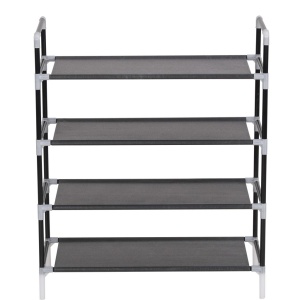 Raft incălțăminte cu 4 rafturi, Metal și textil nețesut, Negru - Img 3