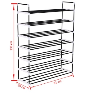 Raft incălțăminte cu 7 etajere din metal și plastic Negru - Img 6