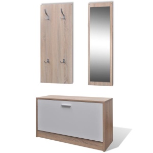 Raft incălțăminte Lemn Stejar Alb Set 3-in-1 - Img 2