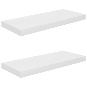 Rafturi de perete, 2 buc., alb extralucios, 60x23,5x3,8 cm, MDF - Img 2