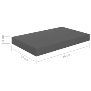 Rafturi de perete, 2 buc., gri extralucios, 40x23x3,8 cm, MDF - Img 9