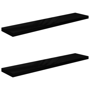 Rafturi de perete, 2 buc. negru extralucios 120x23,5x3,8 cm MDF - Img 2