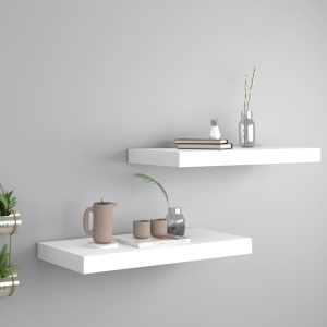 Rafturi de perete suspendate, 2 buc., alb, 50x23x3,8 cm, MDF