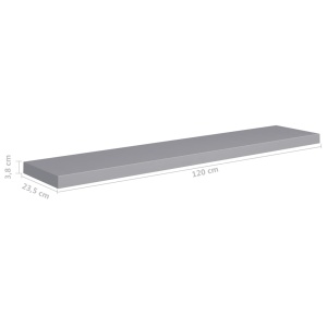 Rafturi de perete suspendate, 4 buc., gri, 120x23,5x3,8 cm, MDF - Img 9