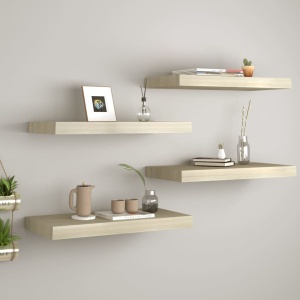 Rafturi de perete suspendate, 4 buc., stejar 60x23,5x3,8 cm MDF