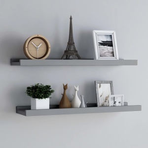 Rafturi rame foto cu bordură, 2 buc., gri, 80 x 9 x 3 cm, MDF