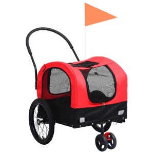 Remorcă bicicletă & cărucior 2-in-1 animale, roșu și negru