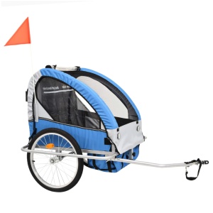 Remorcă bicicletă &amp; cărucior copii 2-in-1, Albastru și Gri - Img 2