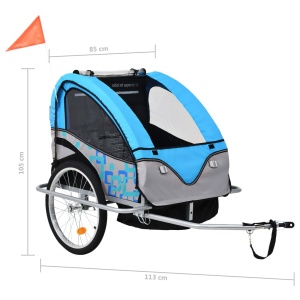 Remorcă bicicletă &amp; cărucior copii 2-in-1, albastru și gri - Img 6
