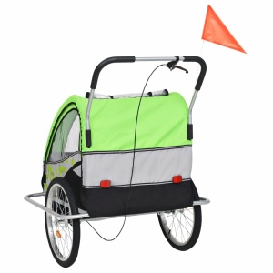 Remorcă de bicicletă &amp; Cărucior copii 2-in-1, verde și gri - Img 8