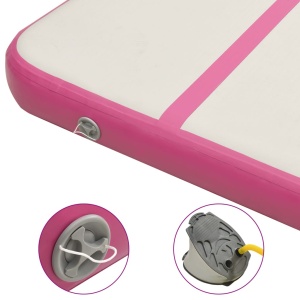 Saltea gimnastică gonflabilă cu pompă roz 500x100x20 cm PVC - Img 9