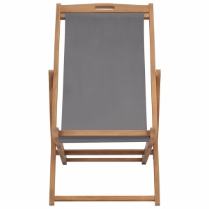 Scaun de plajă pliabil, gri, lemn masiv de tec - Img 2