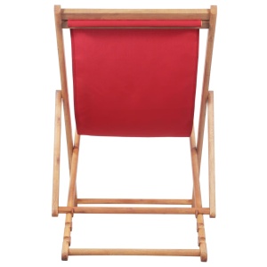 Scaun de plajă pliabil, roșu, textil și cadru din lemn - Img 4