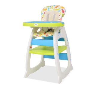 Scaun inalt convertibil 3-in-1 cu masă, albastru și verde