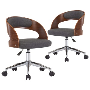 Scaune pivotante de masă, 2 buc., gri, lemn curbat și textil - Img 2