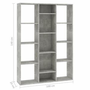 Separator cameră/Bibliotecă, gri beton, 100 x 24 x 140 cm, PAL - Img 6