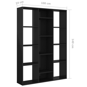 Separator cameră/Bibliotecă, negru lucios, 100x24x140 cm, PAL - Img 6