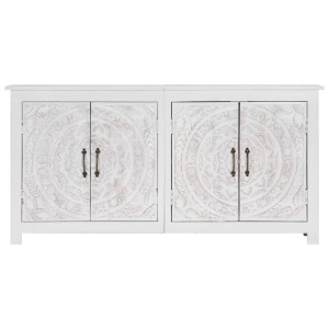 Servantă realizată manual, alb, 140x30x70 cm, lemn masiv acacia - Img 3