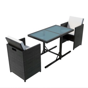 Set bistro cu perne, 3 piese, negru, poliratan - Img 2
