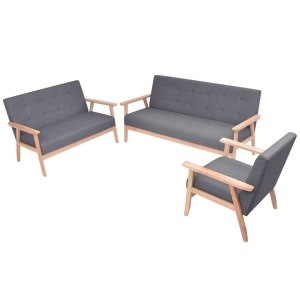 Set canapea din 3 piese, material textil, gri inchis