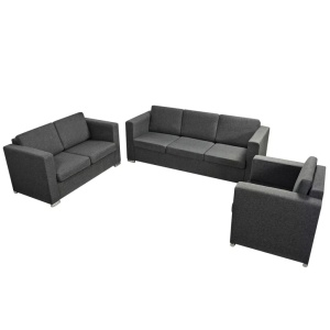 Set canapele, 3 piese, gri inchis, material textil - Img 3