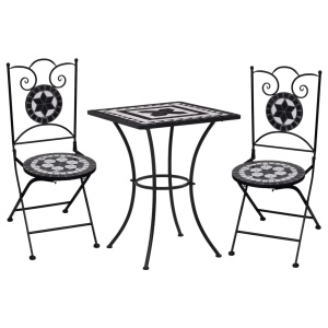 Set de bistro mozaic, 3 piese, negru &amp; alb, placă ceramică